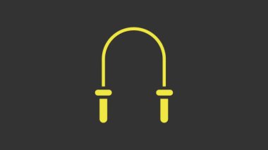 Sarı atlama ipi simgesi gri arkaplanda izole edildi. İp atlıyorum. Spor malzemeleri. 4K Video hareketli grafik canlandırması