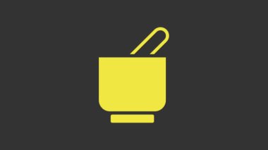 Sarı havan ve tokmak simgesi gri arkaplanda izole edildi. 4K Video hareketli grafik canlandırması