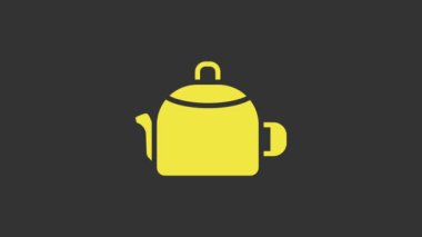 Sarı çaydanlık, gri arkaplanda ikon olarak izole edilmiş. Çaydanlık ikonu. 4K Video hareketli grafik canlandırması