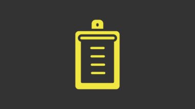 Gri arkaplanda kontrol listesi simgesi olan sarı pano. Kontrol listesi sembolü. Anket anketi ya da anket geri bildirim formu. 4K Video hareketli grafik canlandırması