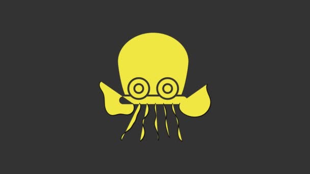 Icono de pulpo amarillo aislado sobre fondo gris. Animación gráfica de vídeo 4K — Vídeos de Stock