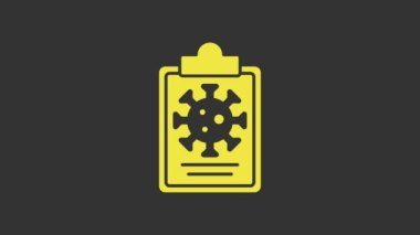 Gri arkaplanda, üzerinde kan testi ikonu bulunan sarı tıbbi pano. Klinik kayıtları, tıbbi kontrol raporları. 4K Video hareketli grafik canlandırması