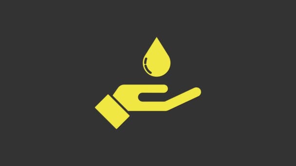 Mãos de lavagem amarelas com ícone de sabão isolado no fundo cinza. Lavar as mãos com sabão para prevenir vírus e bactérias. Animação gráfica em movimento de vídeo 4K — Vídeo de Stock