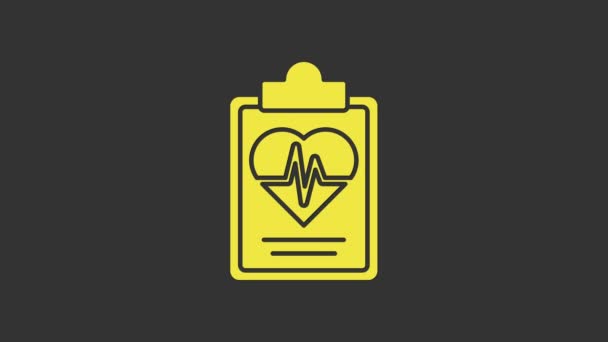 灰色の背景に隔離された黄色の健康保険アイコン。患者保護。セキュリティ、安全性、保護、保護の概念。4Kビデオモーショングラフィックアニメーション — ストック動画