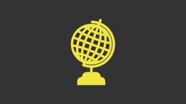 Sarı Dünya ikonu gri arkaplanda izole edildi. 4K Video hareketli grafik canlandırması