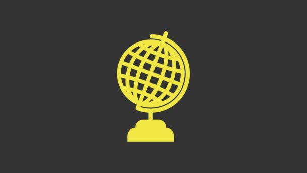 Ikona żółtej kuli ziemskiej odizolowana na szarym tle. 4K Animacja graficzna ruchu wideo — Wideo stockowe