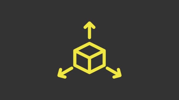 Иконка жёлтого изометрического куба изолирована на сером фоне. Геометрические кубы сплошная икона. 3D квадратный знак. Символ коробки Видеографическая анимация 4K — стоковое видео
