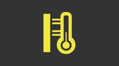Sarı Meteoroloji termometresi gri arkaplanda izole edilmiş ikonu ölçüyor. Termometre termometresi sıcak ya da soğuk hava gösteriyor. 4K Video hareketli grafik canlandırması