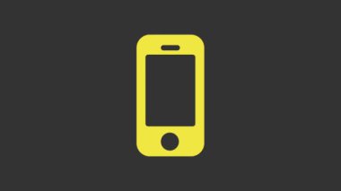 Sarı Akıllı Telefon, gri arkaplanda izole edilmiş bir cep telefonu simgesi. 4K Video hareketli grafik canlandırması
