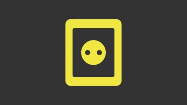 Sarı Elektrik çıkış simgesi gri arkaplanda izole edildi. Elektrik prizi. Rosette sembolü. 4K Video hareketli grafik canlandırması