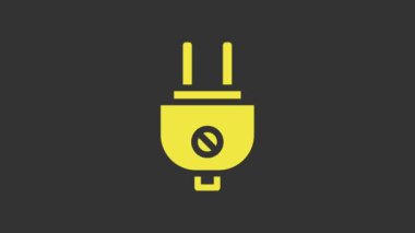 Sarı Elektrik prizi simgesi gri arkaplanda izole edildi. Bağlantı kavramı ve elektriğin kesilmesi. 4K Video hareketli grafik canlandırması