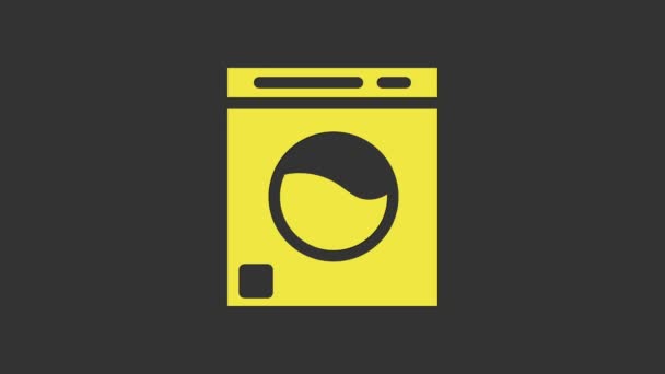 Icono de Arandela Amarilla aislado sobre fondo gris. Icono de lavadora. Lavadora de ropa - lavadora. Símbolo de electrodomésticos. Animación gráfica de vídeo 4K — Vídeo de stock