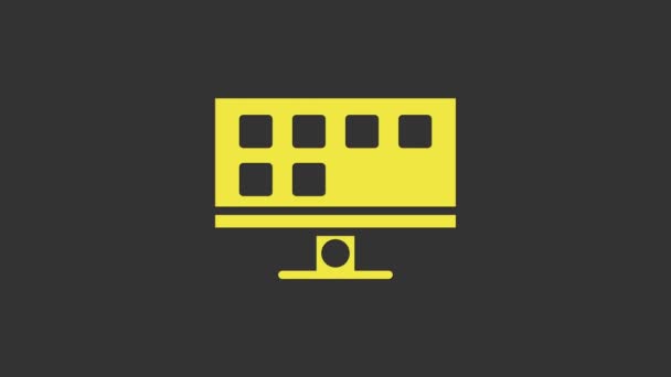 Ícone de TV inteligente amarelo isolado no fundo cinza. Sinal de televisão. Animação gráfica em movimento de vídeo 4K — Vídeo de Stock