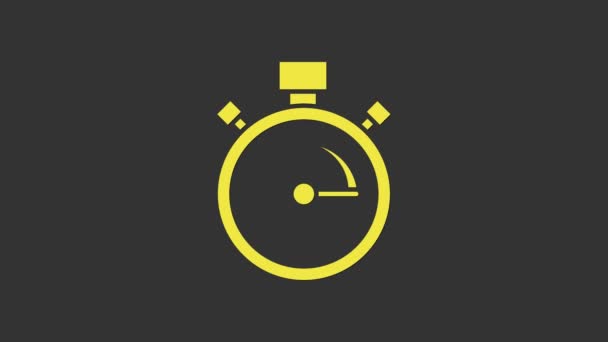 Yellow Stopwatch icon isolated on grey background. Time timer sign. Chronometer sign. 4K Video motion graphic animation — Stock Video