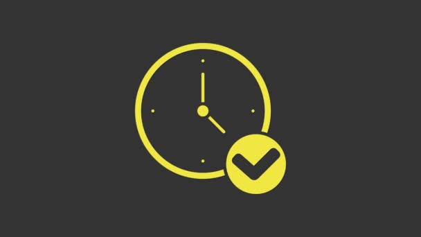 Gele klok pictogram geïsoleerd op grijze achtergrond. Tijdsymbool. 4K Video motion grafische animatie — Stockvideo