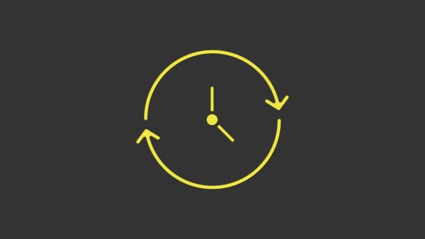 Ікона жовтого годинника ізольована на сірому фоні. Символ часу. 4K Відеографічна анімація — стокове відео