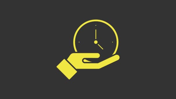Sárga óra ikon elszigetelt szürke háttér. Idő szimbólum. 4K Videó mozgás grafikus animáció — Stock videók