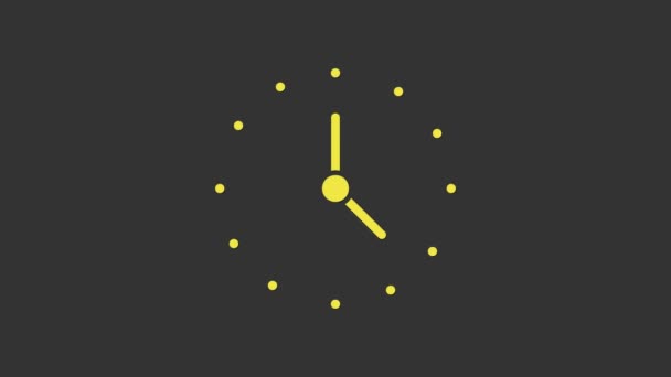 Icono del reloj amarillo aislado sobre fondo gris. Símbolo de tiempo. Animación gráfica de vídeo 4K — Vídeo de stock