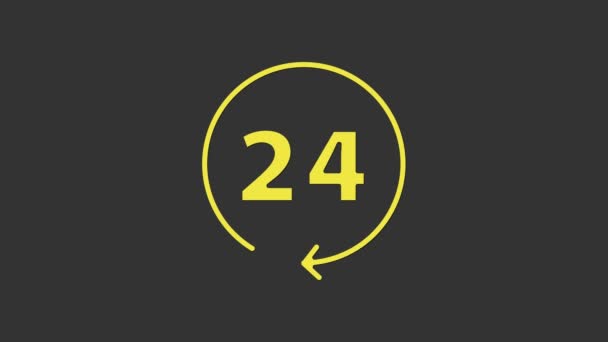 Żółty zegar 24 godziny ikona izolowana na szarym tle. Cały dzień cykliczna ikona. 24-godzinny symbol obsługi. 4K Animacja graficzna ruchu wideo — Wideo stockowe