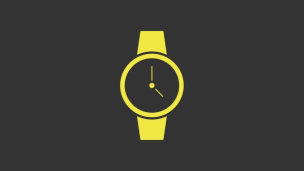 Yellow Wrist watch icon isolated on grey background. Wristwatch icon. 4K Video motion graphic animation — Stock Video