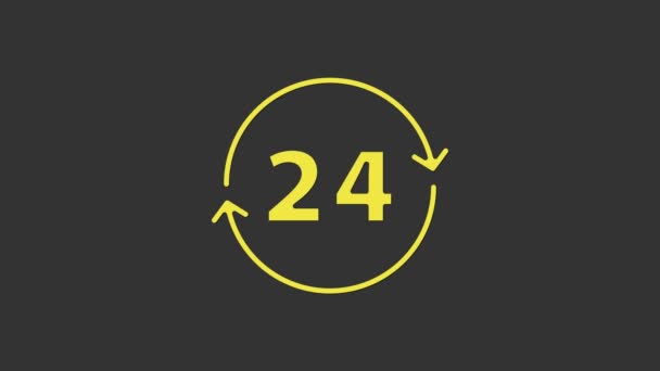 黄色时钟24小时图标孤立在灰色背景.整天循环图标。24小时服务标志。4K视频运动图形动画 — 图库视频影像