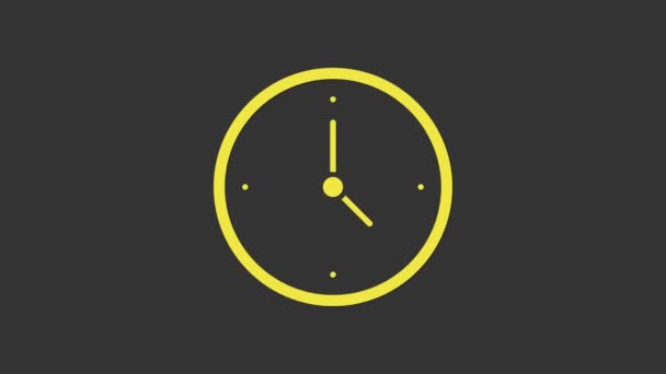 Sárga óra ikon elszigetelt szürke háttér. Idő szimbólum. 4K Videó mozgás grafikus animáció — Stock videók