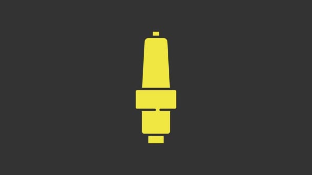 Yellow Car spark plug icon isolated on grey background. Car electric candle. 4K Video motion graphic animation — Stock Video