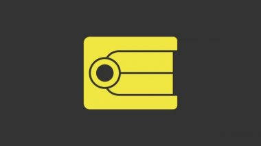 Sarı protez model simgesi gri arkaplanda izole edildi. Diş konsepti. 4K Video hareketli grafik canlandırması