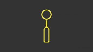 Sarı Diş Teftişi ayna simgesi gri arkaplanda izole edildi. Diş muayenesi. 4K Video hareketli grafik canlandırması