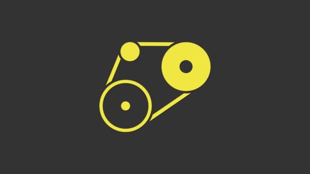 Icono de cinturón de sincronización amarillo aislado sobre fondo gris. Animación gráfica de vídeo 4K — Vídeo de stock