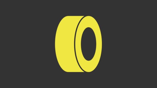 Icono de neumático amarillo coche aislado sobre fondo gris. Animación gráfica de vídeo 4K — Vídeos de Stock