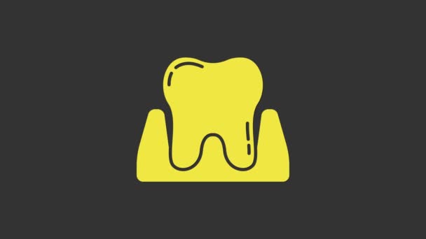 Diente amarillo icono aislado sobre fondo gris. Símbolo dental para clínica de odontología o centro médico dentista y paquete de pasta de dientes. Animación gráfica de vídeo 4K — Vídeo de stock