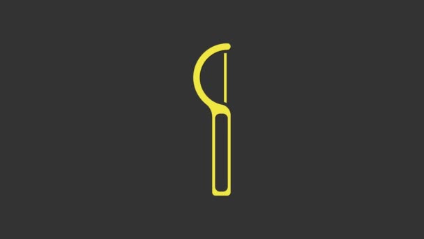 Icono de hilo dental amarillo aislado sobre fondo gris. Animación gráfica de vídeo 4K — Vídeos de Stock