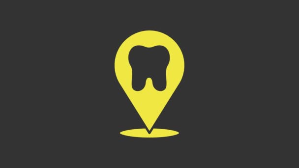 黄色牙科诊所的位置图标孤立在灰色背景.4K视频运动图形动画 — 图库视频影像