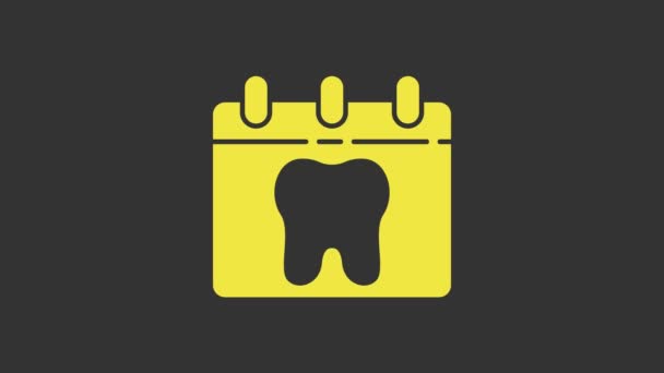 歯のアイコンがグレーの背景に隔離された黄色のカレンダー。国際歯科医師の日、 3月6日。3月の祝日カレンダー。4Kビデオモーショングラフィックアニメーション — ストック動画