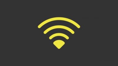 Gri arkaplanda sarı kablosuz internet ağ sembolü simgesi izole edildi. 4K Video hareketli grafik canlandırması