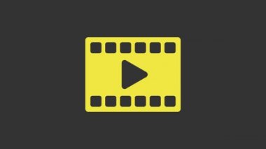 Sarı Çalma Video simgesi gri arkaplanda izole edildi. Oyun işaretli film şeridi. 4K Video hareketli grafik canlandırması