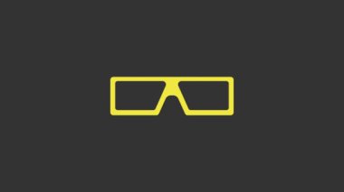 Sarı 3D sinema gözlüğü ikonu gri arkaplanda izole edilmiş. 4K Video hareketli grafik canlandırması
