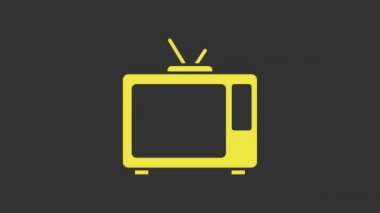 Sarı Retro TV simgesi gri arkaplanda izole edildi. Televizyon tabelası. 4K Video hareketli grafik canlandırması