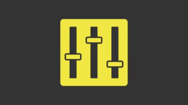 Sarı Ses Karıştırıcı simgesi gri arkaplanda izole edildi. DJ ekipman kaydırma düğmeleri. Konsol karıştırılıyor. 4K Video hareketli grafik canlandırması