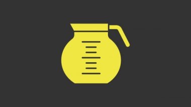 Sarı kahve demliği simgesi gri arkaplanda izole edilmiş. 4K Video hareketli grafik canlandırması