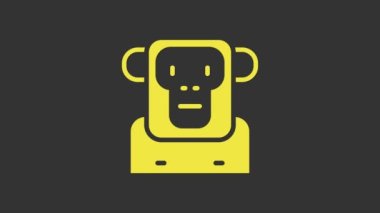 Sarı maymun simgesi gri arkaplanda izole edildi. 4K Video hareketli grafik canlandırması