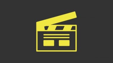 Sarı Bollywood Hint sineması ikonu gri arka planda izole edilmiştir. Film alkışı. Film alkışlama tahtası. Sinema yapımı ya da medya endüstrisi. 4K Video hareketli grafik canlandırması