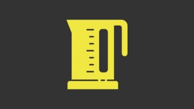 Sarı Elektrikli Çaydanlık simgesi gri arkaplanda izole edildi. Çaydanlık ikonu. 4K Video hareketli grafik canlandırması