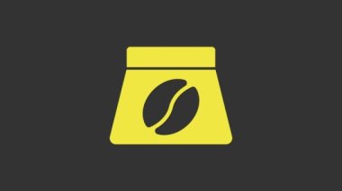 Gri arkaplanda sarı kahve torbası ikonu var. 4K Video hareketli grafik canlandırması