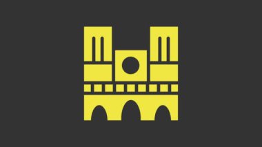 Fransa 'nın sarı simgesi Notre Dame de Paris gri arka planda izole edildi. 4K Video hareketli grafik canlandırması