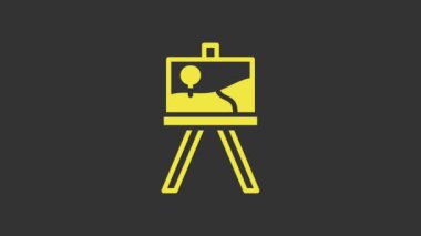 Sarı ahşap sehpa ya da gri arka planda izole edilmiş resim tahtası simgesi. 4K Video hareketli grafik canlandırması