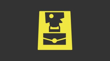 Sarı El Çantası simgesi gri arkaplanda izole edildi. Kadın el çantası işareti. Glamour günlük bagaj sembolü. 4K Video hareketli grafik canlandırması