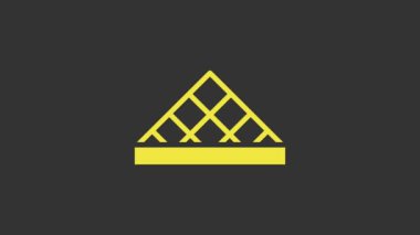 Sarı Louvre cam piramit ikonu gri arkaplanda izole edilmiş. Louvre Müzesi. 4K Video hareketli grafik canlandırması