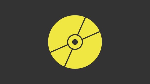 Ícone de disco de CD ou DVD amarelo isolado em fundo cinza. Sinal de disco compacto. Animação gráfica em movimento de vídeo 4K — Vídeo de Stock